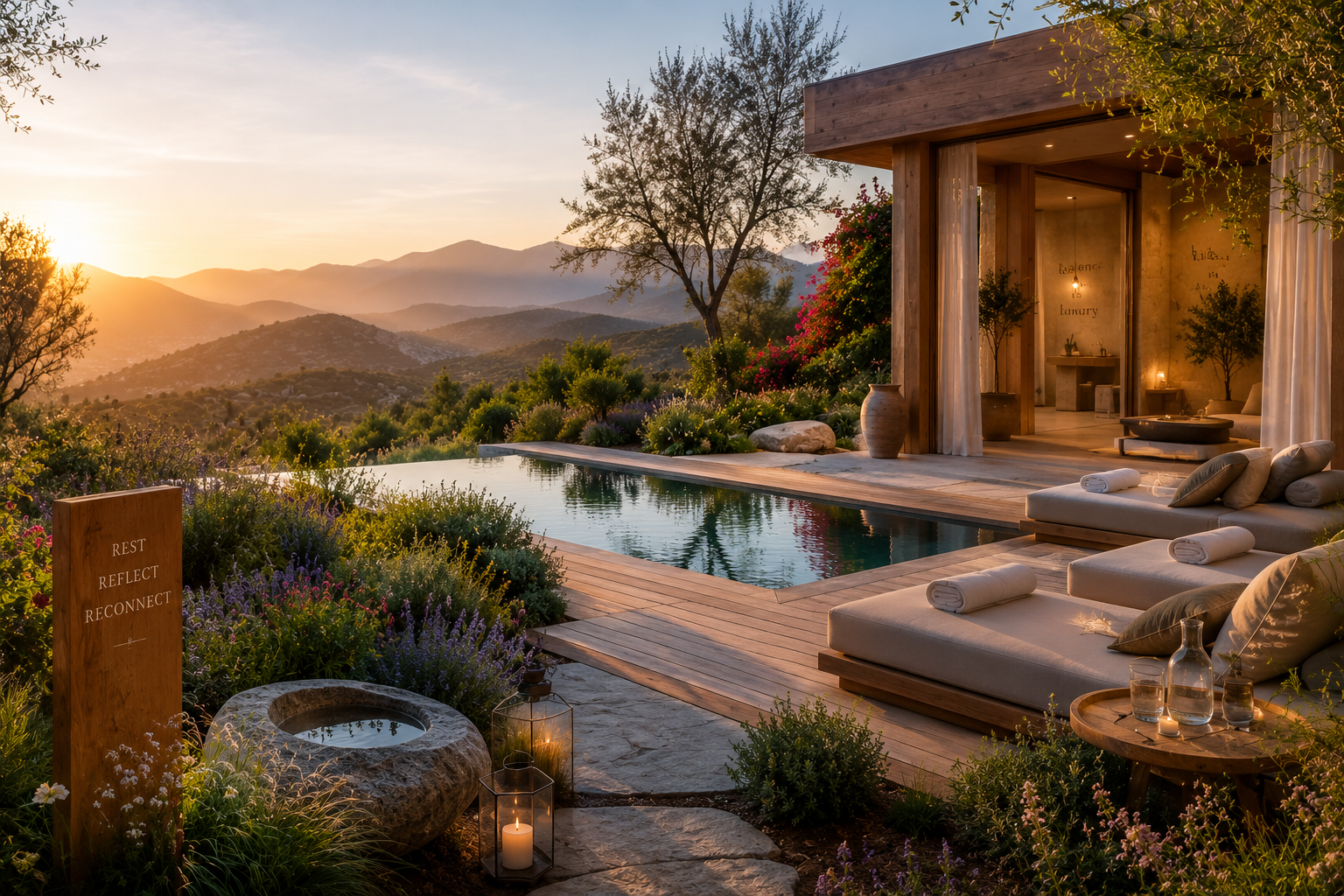 Luxury wellness retreat promoting intentional slow living