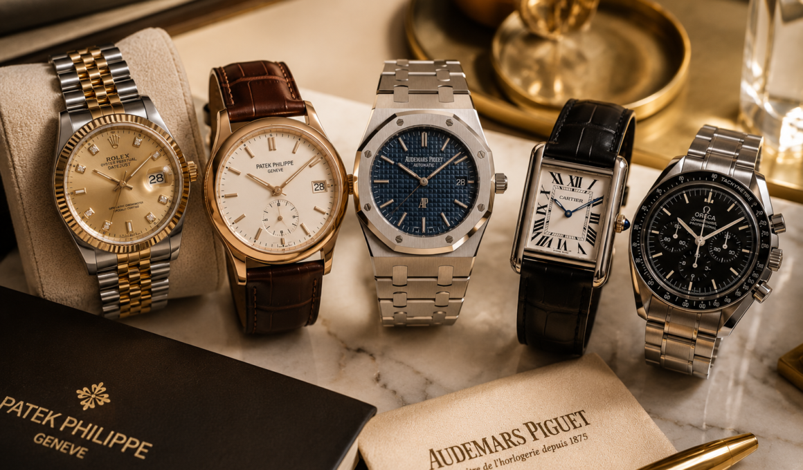 Best luxury watch brands displayed on a refined leather surface.