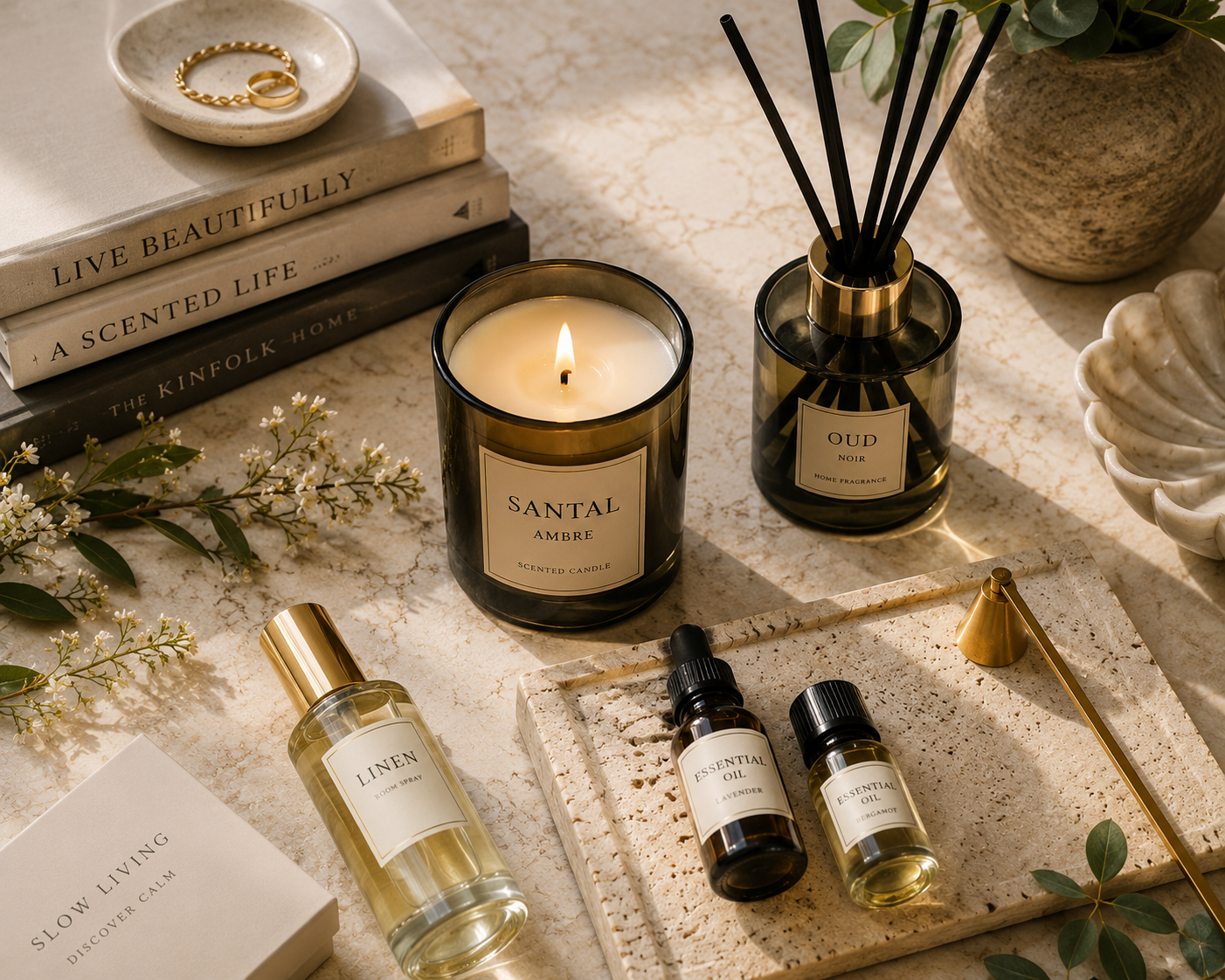 شموع معطرة وأعواد روائح فاخرة.