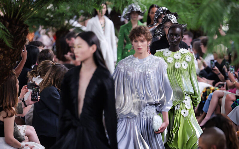 Christian Dior Haute Couture Fall/Winter 2026/2027 runway at Paris Fashion Week with floral couture silhouettes